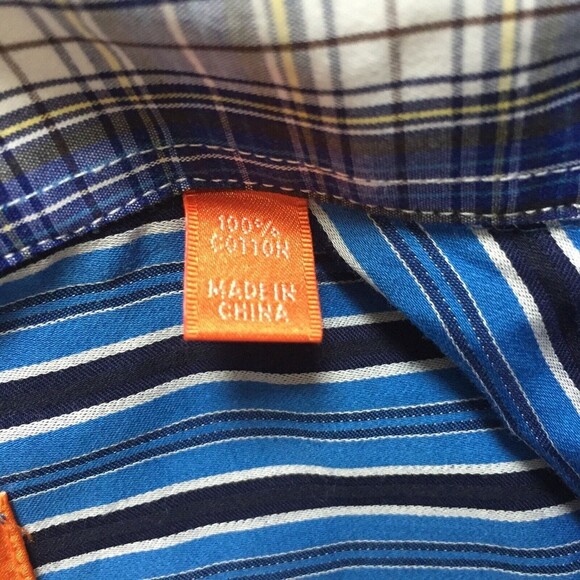 Tallia Dress Shirt Mens Small 14 1/2 Long Sleeve Button Front Blue Black Stripe - Picture 7 of 9